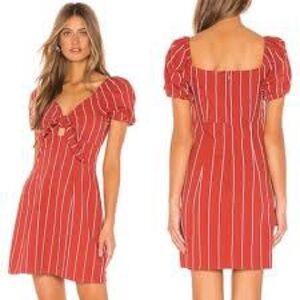 J.O.A. Rust Red Striped Puff Sleeve Tie-Front Midi Dress Size Medium